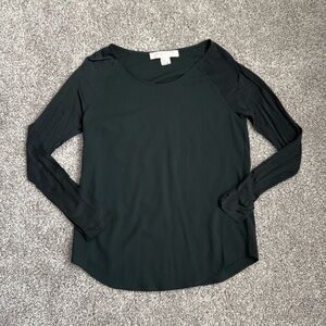 French Connection Classic Hunter Green Long Sleeve Mixed Media Top - Size XS